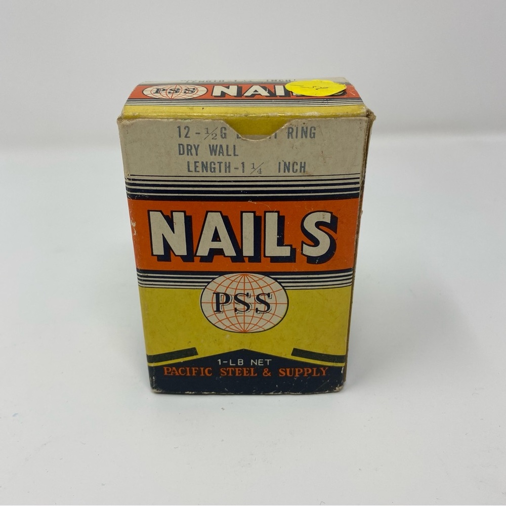 Vintage Box of Nails PSS 1 1/4 Inch Bright Made in Japan, Pacific Steel & Supply